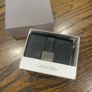 New Calvin Klein Black Lipstick Case Full Grain Leather